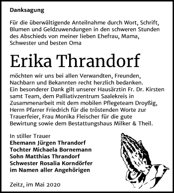 Traueranzeige von Erika Thrandorf von Mitteldeutsche Zeitung Zeitz