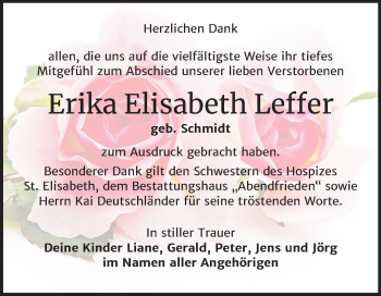 Traueranzeige von Erika Elisabeth Leffer von Super Sonntag Merseburg/Querfurt
