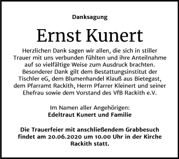Traueranzeige von Ernst Kunert von Super Sonntag Wittenberg