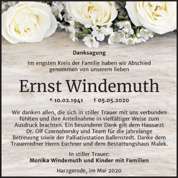Traueranzeige von Ernst Windemuth von Mitteldeutsche Zeitung Quedlinburg
