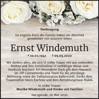 Traueranzeige von Ernst Windemuth von Super Sonntag Quedlinburg