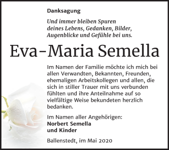 Traueranzeige von Eva-Maria Semella von Mitteldeutsche Zeitung Quedlinburg