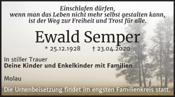 Traueranzeige von Ewald Semper von Super Sonntag Naumburg/Nebra