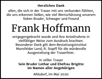 Traueranzeige von Frank Hoffmann von Super Sonntag Mansfelder Land