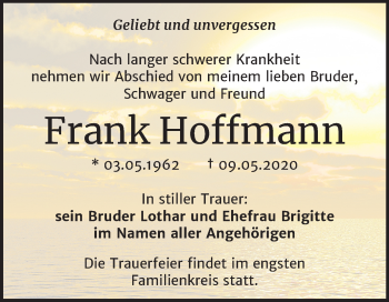 Traueranzeige von Frank Hoffmann von Super Sonntag Mansfelder Land