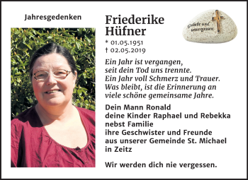 Traueranzeige von Friederike Hüfner von Mitteldeutsche Zeitung Zeitz