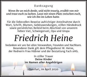 Traueranzeige von Friedrich Heine von Super Sonntag Merseburg/Querfurt