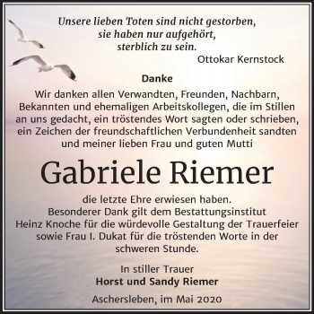 Traueranzeige von Gabriele Riemer von Super Sonntag Aschersleben