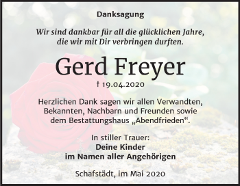 Traueranzeige von Gerd Freyer von Mitteldeutsche Zeitung Merseburg/Querfurt