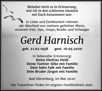Traueranzeige von Gerd Harnisch von Mitteldeutsche Zeitung Merseburg/Querfurt
