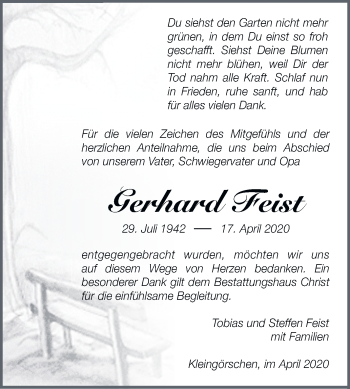 Traueranzeige von Gerhard Feist von Super Sonntag Weißenfels