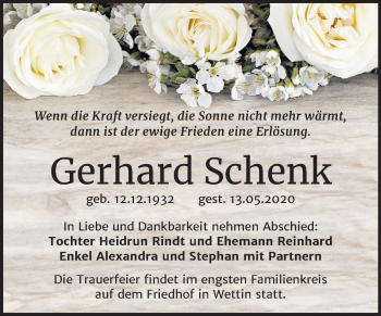 Traueranzeige von Gerhard Schenk von Mitteldeutsche Zeitung Halle/Saalkreis