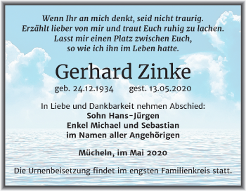 Traueranzeige von Gerhard Zinke von Mitteldeutsche Zeitung Merseburg/Querfurt