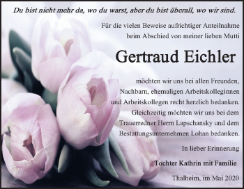 Traueranzeige von Gertraud Eichler von Mitteldeutsche Zeitung Bitterfeld