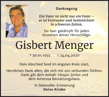 Traueranzeige von Gisbert Menger von Mitteldeutsche Zeitung Dessau-Roßlau
