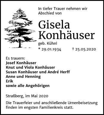 Traueranzeige von Gisela Konhäuser von Mitteldeutsche Zeitung Quedlinburg