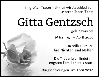 Traueranzeige von Gitta Gentzsch von Super Sonntag Naumburg/Nebra