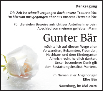 Traueranzeige von Gunter Bär von Super Sonntag Naumburg/Nebra