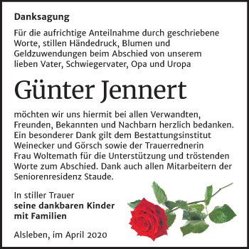 Traueranzeige von Günter Jennert von Super Sonntag Bernburg