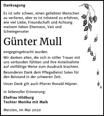 Traueranzeige von Günter Mull von Super Sonntag Köthen
