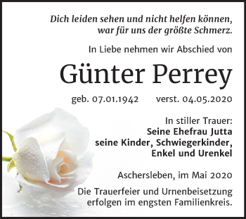Traueranzeige von Günter Perrey von Mitteldeutsche Zeitung Aschersleben