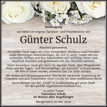 Traueranzeige von Günter Schulz von Mitteldeutsche Zeitung Weißenfels