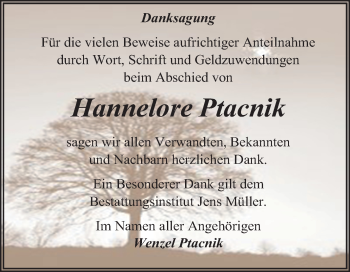 Traueranzeige von Hannelore Ptacnik von Super Sonntag Aschersleben