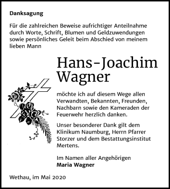 Traueranzeige von Hans-Joachim Wagner von Super Sonntag Naumburg/Nebra