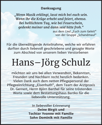 Traueranzeige von Hans-Jörg Schulz von Super Sonntag Köthen