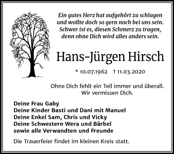 Traueranzeige von Hans-Jürgen Hirsch von Mitteldeutsche Zeitung Halle/Saalkreis