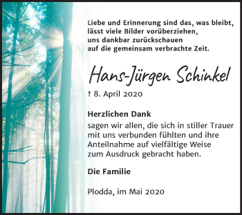 Traueranzeige von Hans-Jürgen Schinkel von Mitteldeutsche Zeitung Bitterfeld