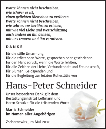 Traueranzeige von Hans-Peter Schneider von Super Sonntag Wittenberg