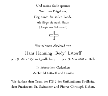 Traueranzeige von Hans Henning Lattorff von Mitteldeutsche Zeitung Halle/Saalkreis