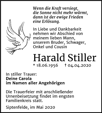 Traueranzeige von Harald Stiller von Mitteldeutsche Zeitung Quedlinburg