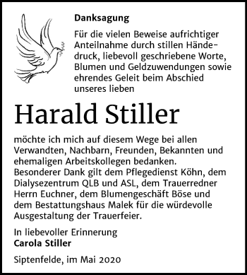 Traueranzeige von Harald Stiller von Super Sonntag Quedlinburg