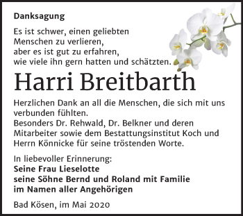 Traueranzeige von Harri Breitbarth von Super Sonntag Naumburg/Nebra