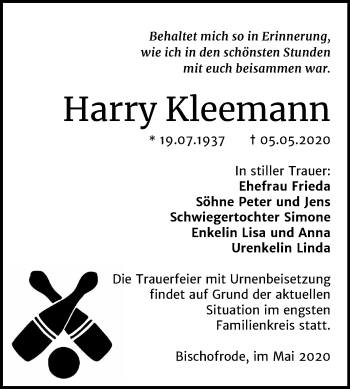 Traueranzeige von Harry Kleemann von Mitteldeutsche Zeitung Mansfelder Land