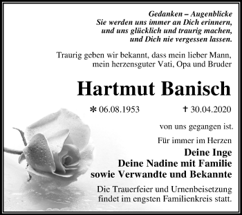 Traueranzeige von Hartmut Banisch von Super Sonntag Dessau-Roßlau