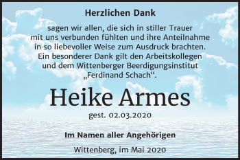 Traueranzeige von Heike Armes von Super Sonntag Wittenberg