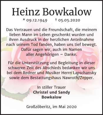 Traueranzeige von Heinz Bowkalow von Mitteldeutsche Zeitung Bitterfeld