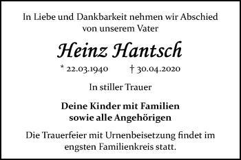 Traueranzeige von Heinz Hantsch von Mitteldeutsche Zeitung Bitterfeld