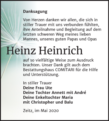 Traueranzeige von Heinz Heinrich von Mitteldeutsche Zeitung Zeitz