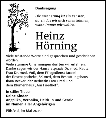 Traueranzeige von Heinz Hörning von Mitteldeutsche Zeitung Sangerhausen