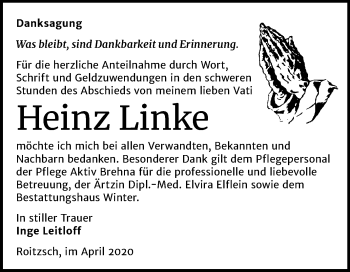 Traueranzeige von Heinz Linke von Mitteldeutsche Zeitung Bitterfeld