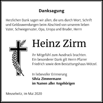 Traueranzeige von Heinz Zirm von Mitteldeutsche Zeitung Zeitz