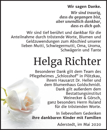 Traueranzeige von Helga Richter von Mitteldeutsche Zeitung Bernburg