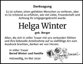 Traueranzeige von Helga Winter von Mitteldeutsche Zeitung Bitterfeld