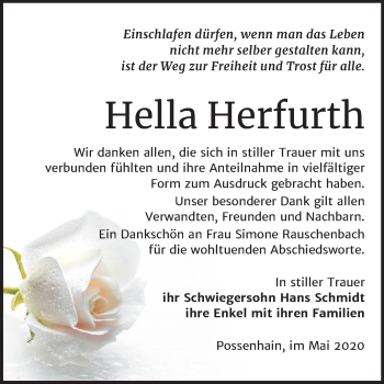 Traueranzeige von Hella Herfurth von Super Sonntag Naumburg/Nebra