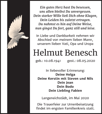 Traueranzeige von Helmut Benesch von Super Sonntag Merseburg/Querfurt