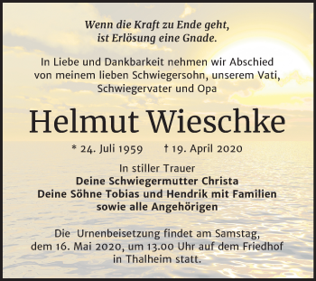 Traueranzeige von Helmut Wieschke von Mitteldeutsche Zeitung Bitterfeld